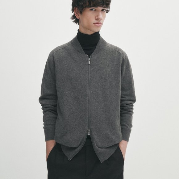 Massimo Dutti Men's Wool Blend Knit Zip-up Cardigan - Picture 5 of 6